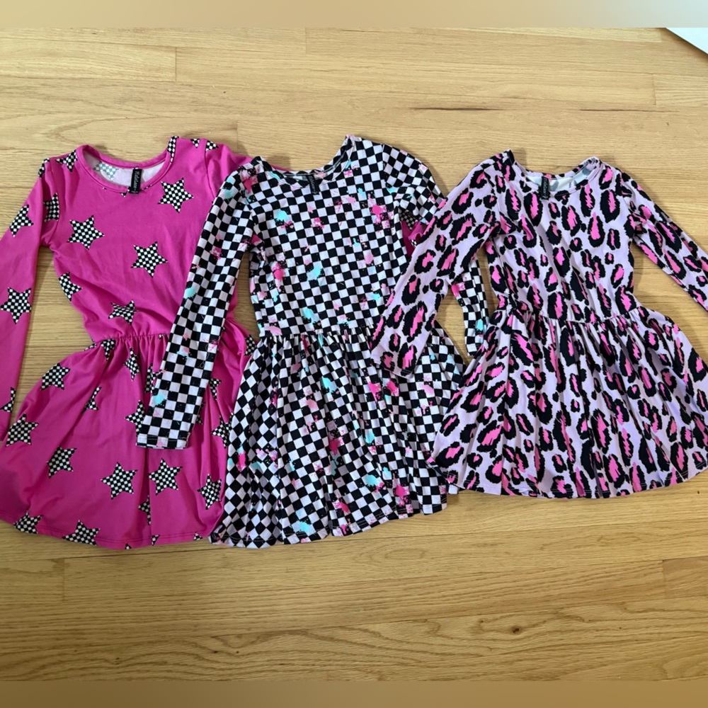 Pixielane Girls' Long-Sleeve Pink Patterned Skater Dress
